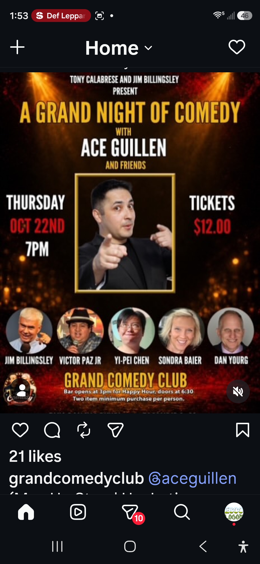 Volante de Una gran noche de comedia con Ace Guillen y amigos