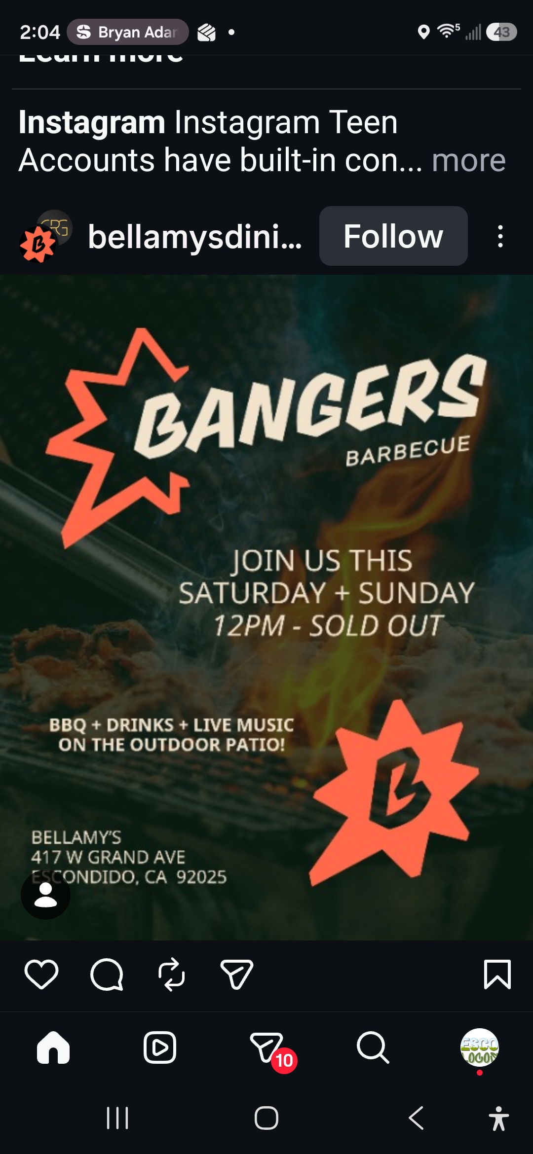 Flyer for Bangers Barbecue Pop-Up