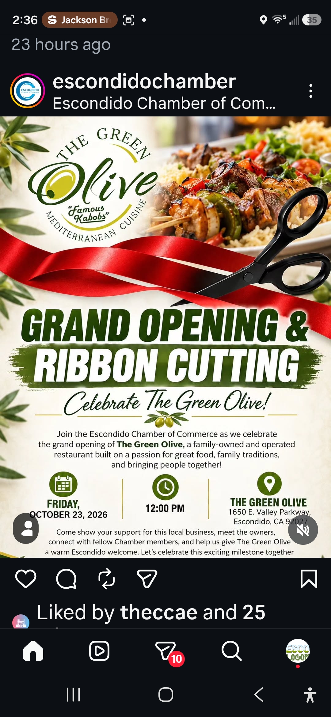 Flyer for The Green Olive Grand Opening & Ribbon Cutting
