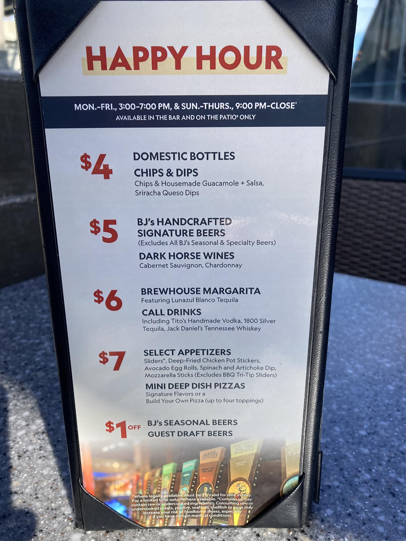 Flyer for Happy Hour – BJ’s Brewhouse