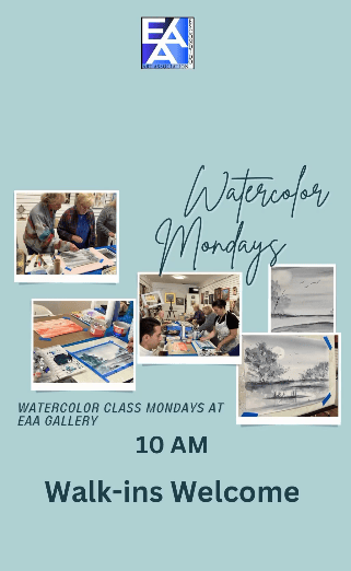Flyer for Water Color Mondays – Escondido Arts Association