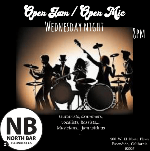 Flyer for Open Mic and Jam Session The North Bar