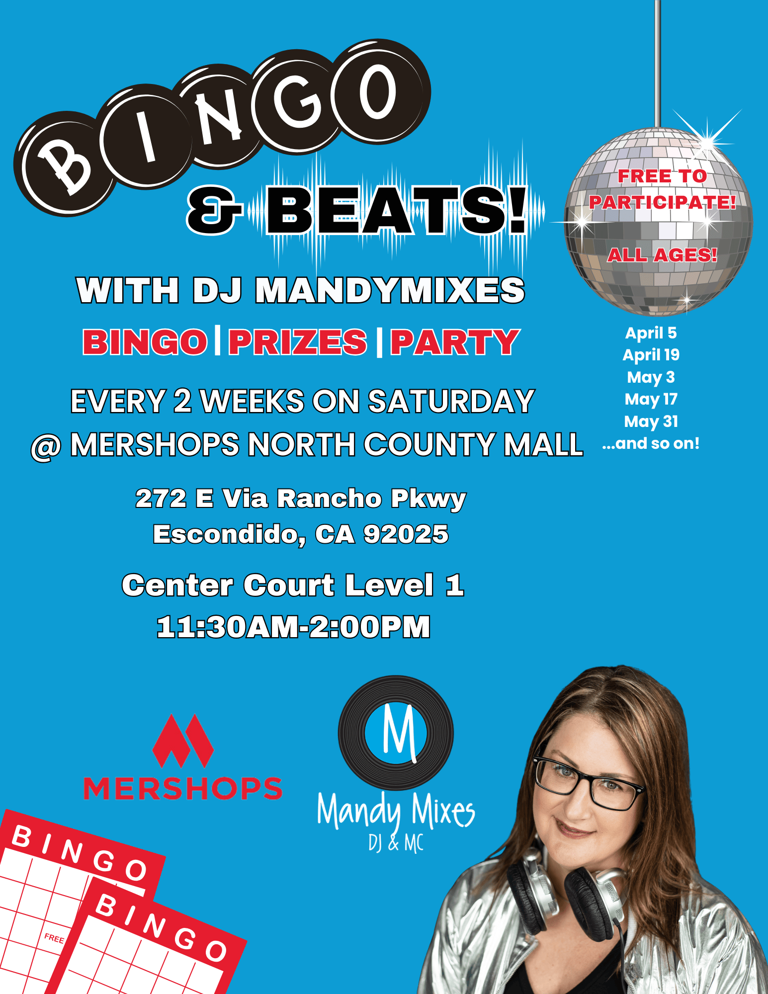 Flyer for BINGO & BEATS with DJ MandyMixes – North County Mall