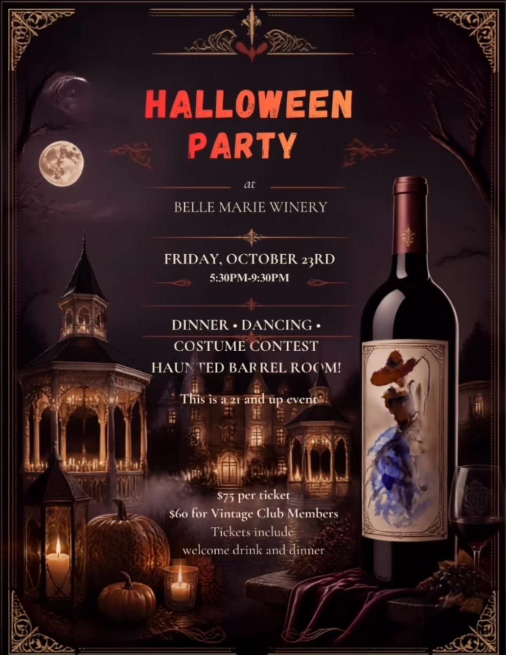 Flyer for Halloween Party at Belle Marie Winery