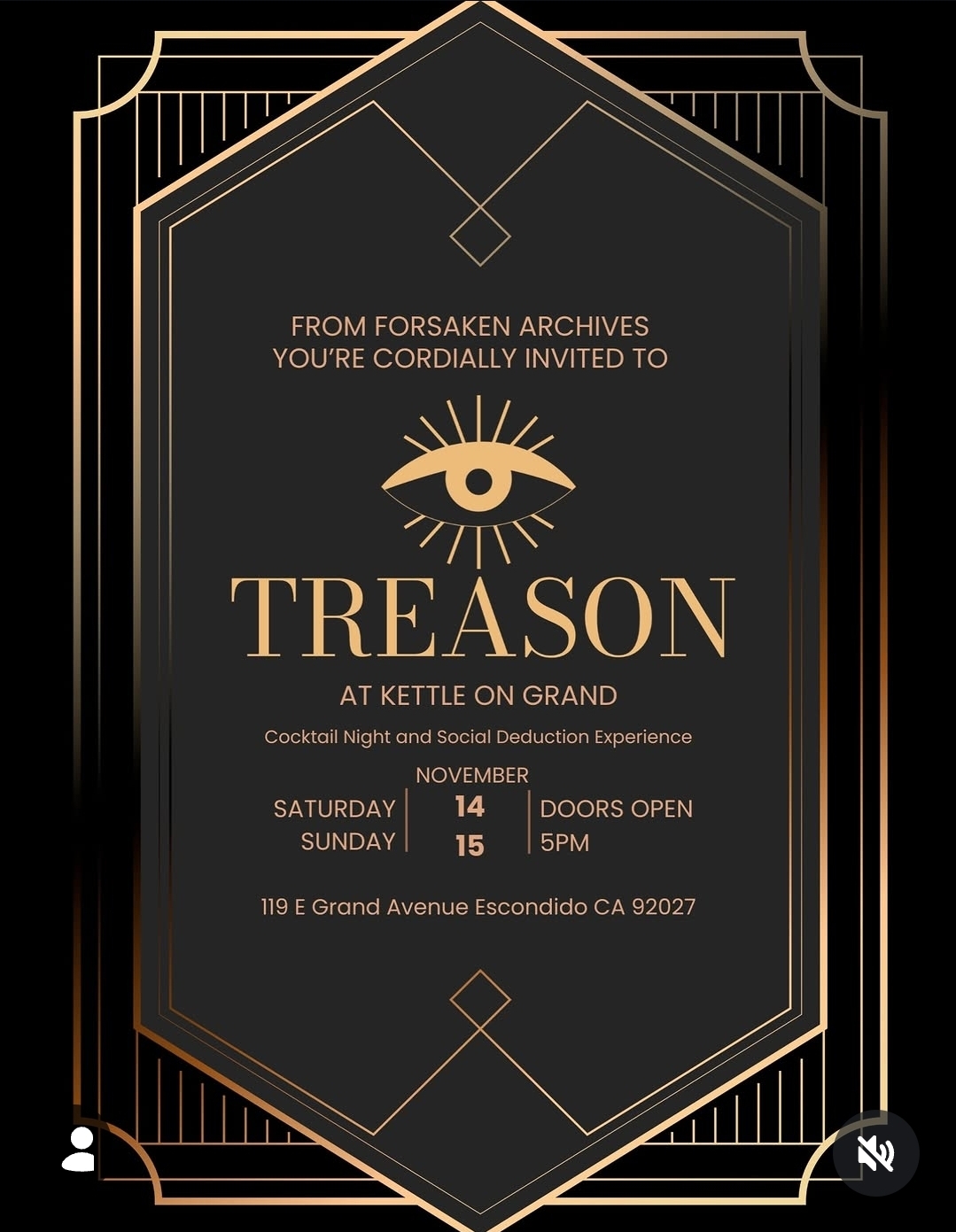 Flyer for Treason — Cocktail Night and Social Deduction Experience