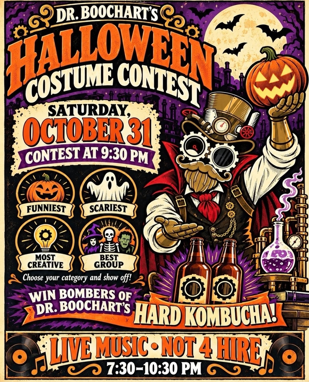 Volante de Concurso de disfraces de Halloween de Dr. Boochart