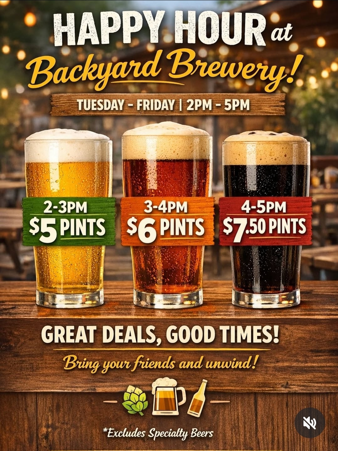Volante de Happy Hour en Backyard Brewery