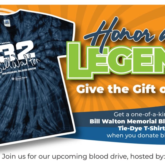 Flyer for Bill Walton Memorial Blood Drive